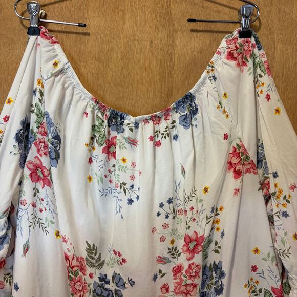 Terra & Sky Size 2X Floral Cottagecore Blouse Boho Ruffle Hem Top Off Shoulder - Picture 8 of 9